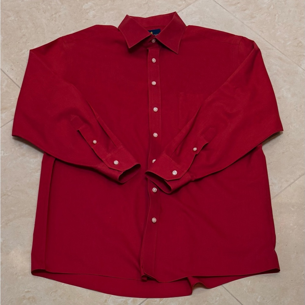 Stafford Travel Regular Fit Men's Red Shirt Size: Large 16-16 1/2